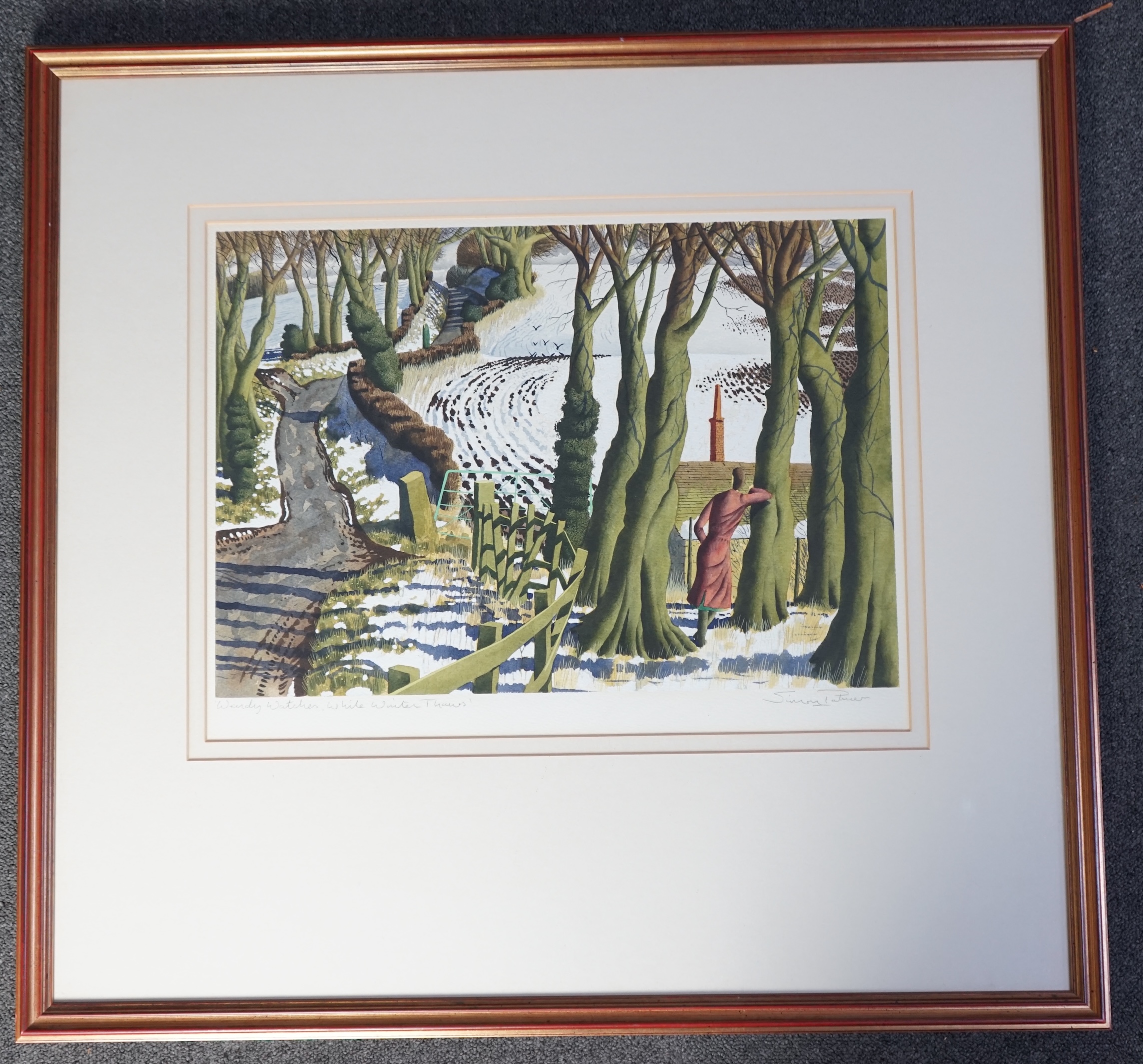 Simon Palmer (English, b.1956), 'Wendy watches, while winter thaws', watercolour, 34 x 49.5cm